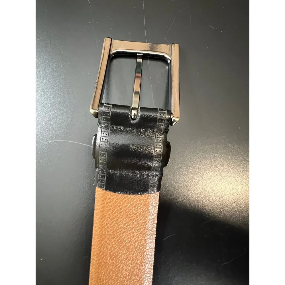 Genuine Leather Belt Handcrafted‎ in Italy Black Textured Border Size 32/80